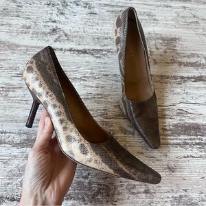 Gucci Brown Beige Snakeskin Leather Python Print Pointed Toe Pumps Heels
